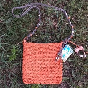 NWT Sun N Sand orange woven summer beach bag purse